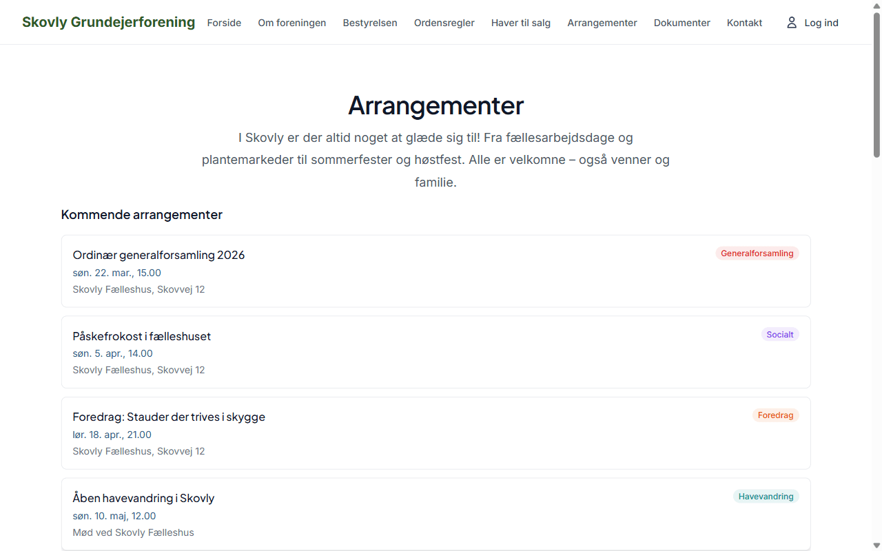Kultur- & Hobbyforeninger - skærmbillede fra Foreningsstyring